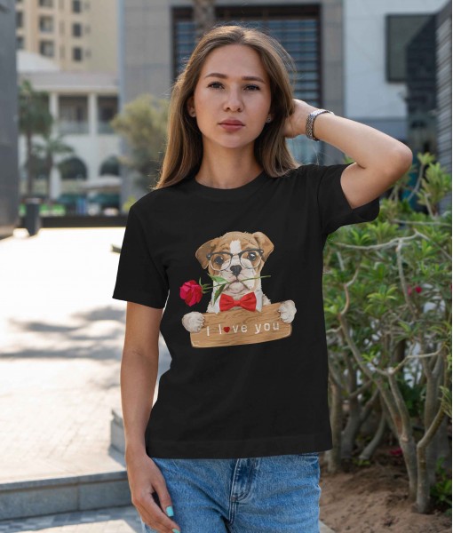 Дамска тениска с щампа Арт Love you dog